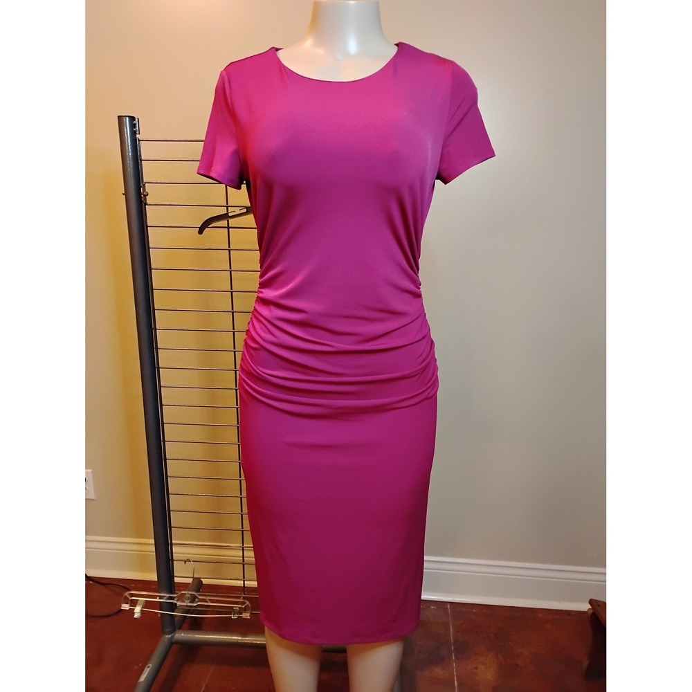 INC International Concepts Nomad II Ruched Sheath Dress Cranberry Rose Small NEW